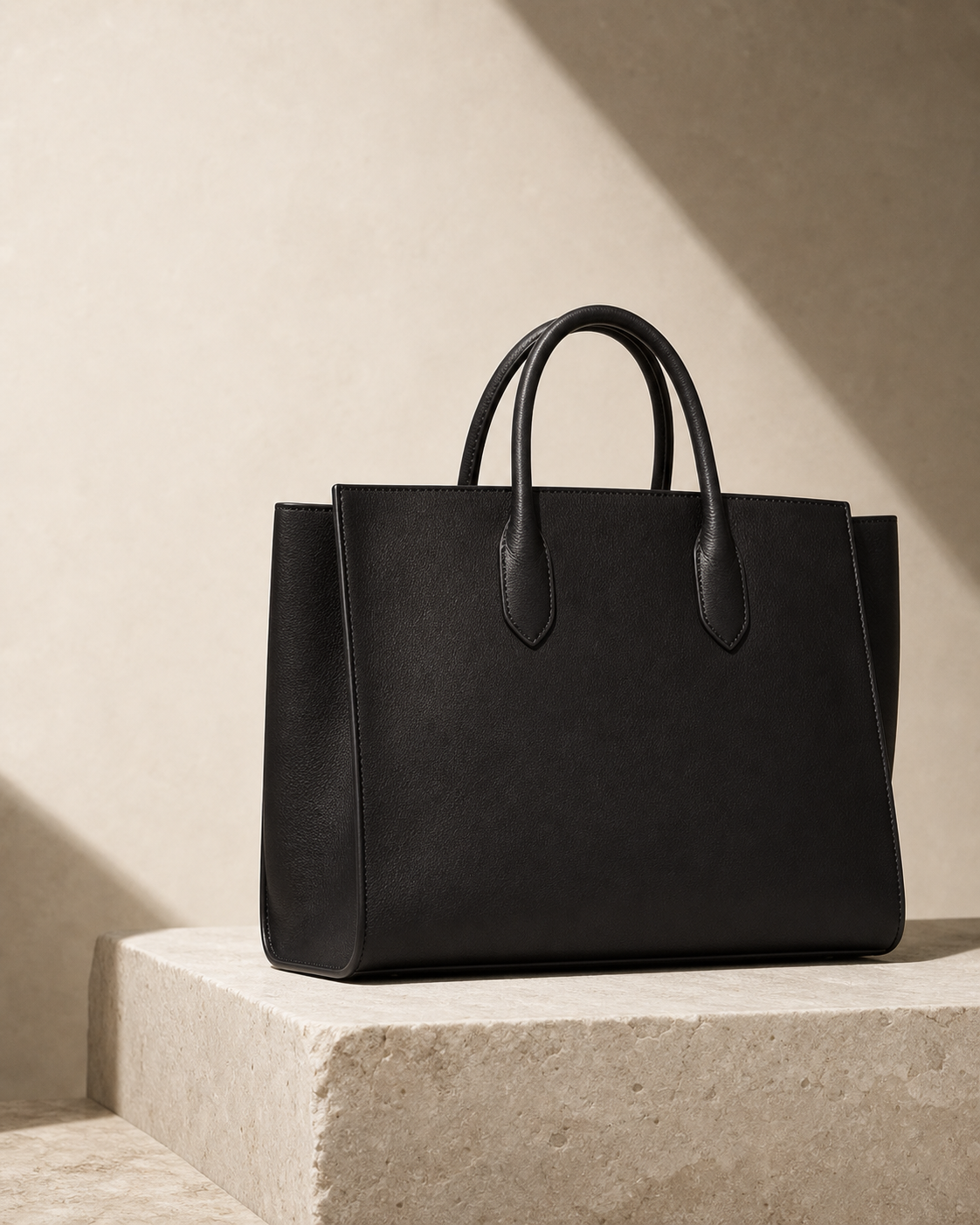 Structured black leather tote
